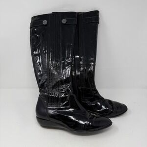 Nike Air Black Patent Leather 15" High‎ Wedge Heel Boots Sz 7 *flaws*
